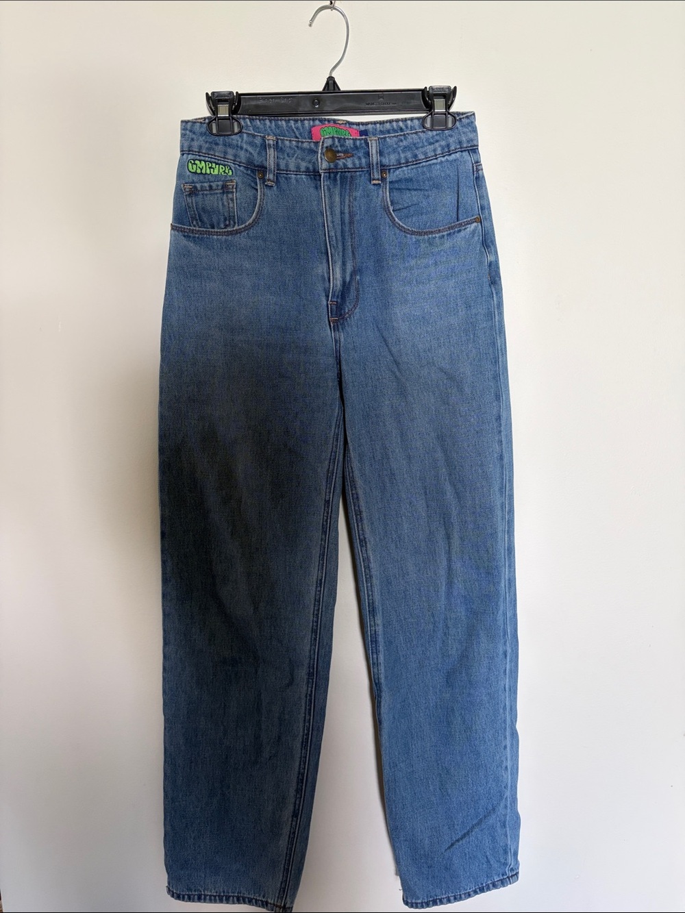 Empyre Blue Boyfriend Jeans with Green Logo Accent